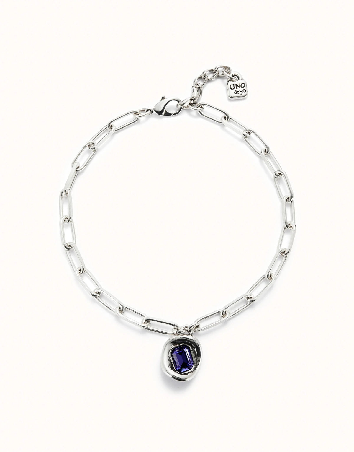 Short Link Chain Pendant Necklace Purple Crystal