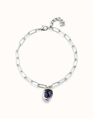 Short Link Chain Pendant Necklace Purple Crystal