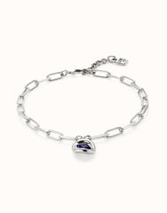 Short Link Chain Pendant Necklace Purple Crystal
