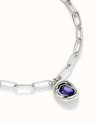 Short Link Chain Pendant Necklace Purple Crystal