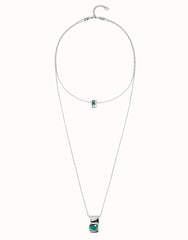 Multi Strand Chain Necklace With Green Crystals - Silver