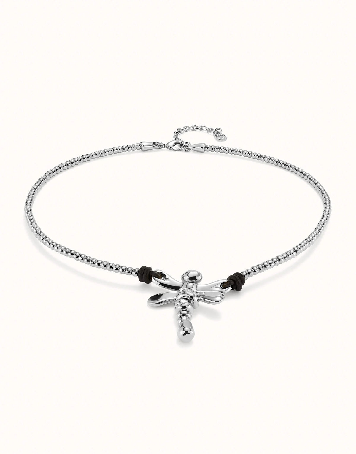 Short Pendant Necklace With Dragonfly - Silver