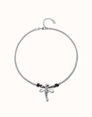 Short Pendant Necklace With Dragonfly - Silver