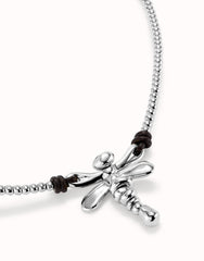 Short Pendant Necklace With Dragonfly - Silver