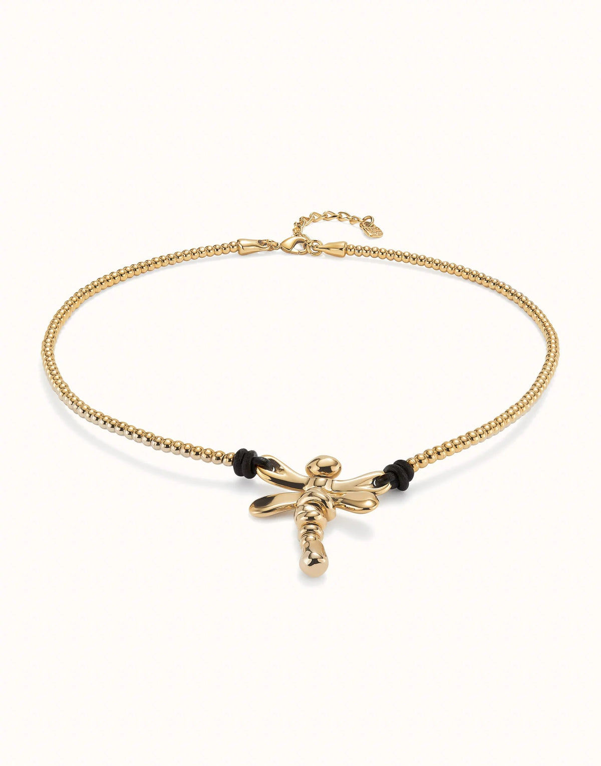 Short Pendant Necklace With Dragonfly - Gold
