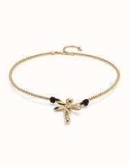 Short Pendant Necklace With Dragonfly - Gold