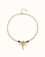 Short Pendant Necklace With Dragonfly - Gold