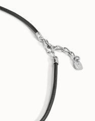 Black Leather Charm Necklace - Silver