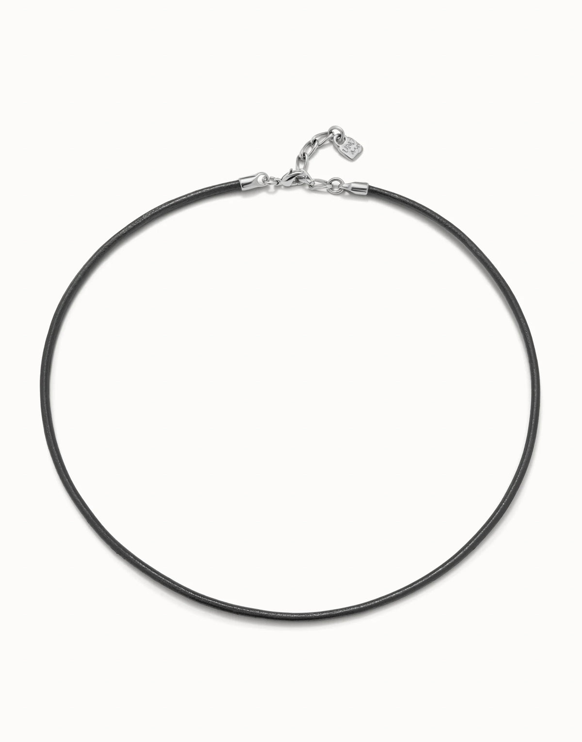 Black Leather Charm Necklace - Silver