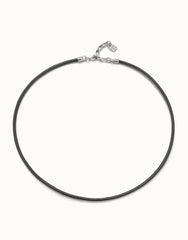 Black Leather Charm Necklace - Silver