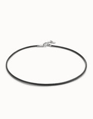 Black Leather Charm Necklace - Silver