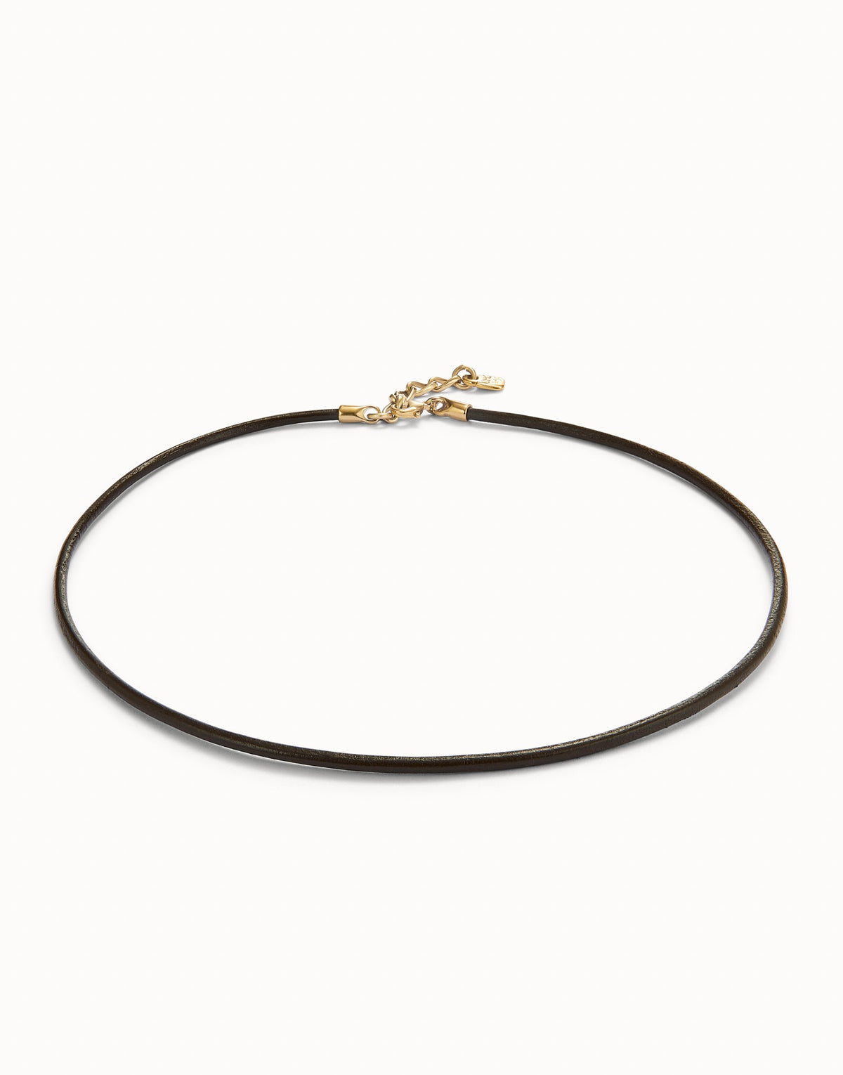Black Leather Charm Necklace - Gold