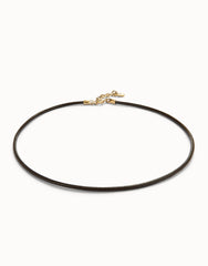 Black Leather Charm Necklace - Gold
