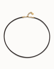 Black Leather Charm Necklace - Gold