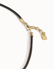 Black Leather Charm Necklace - Gold