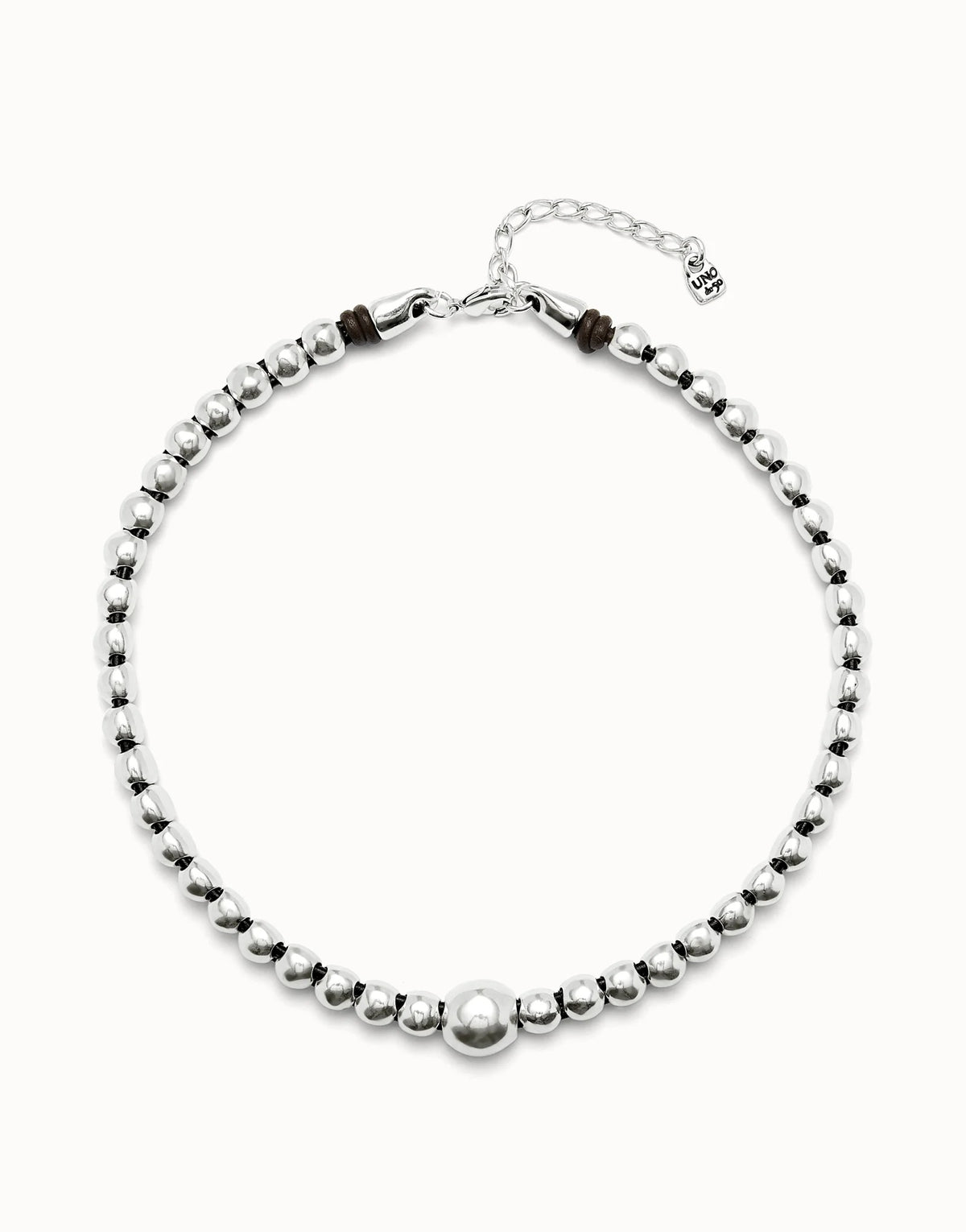 Beaded Short Necklace With Larger Central Bead - Silver