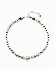 Beaded Short Necklace With Larger Central Bead - Silver