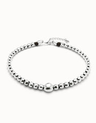 Beaded Short Necklace With Larger Central Bead - Silver