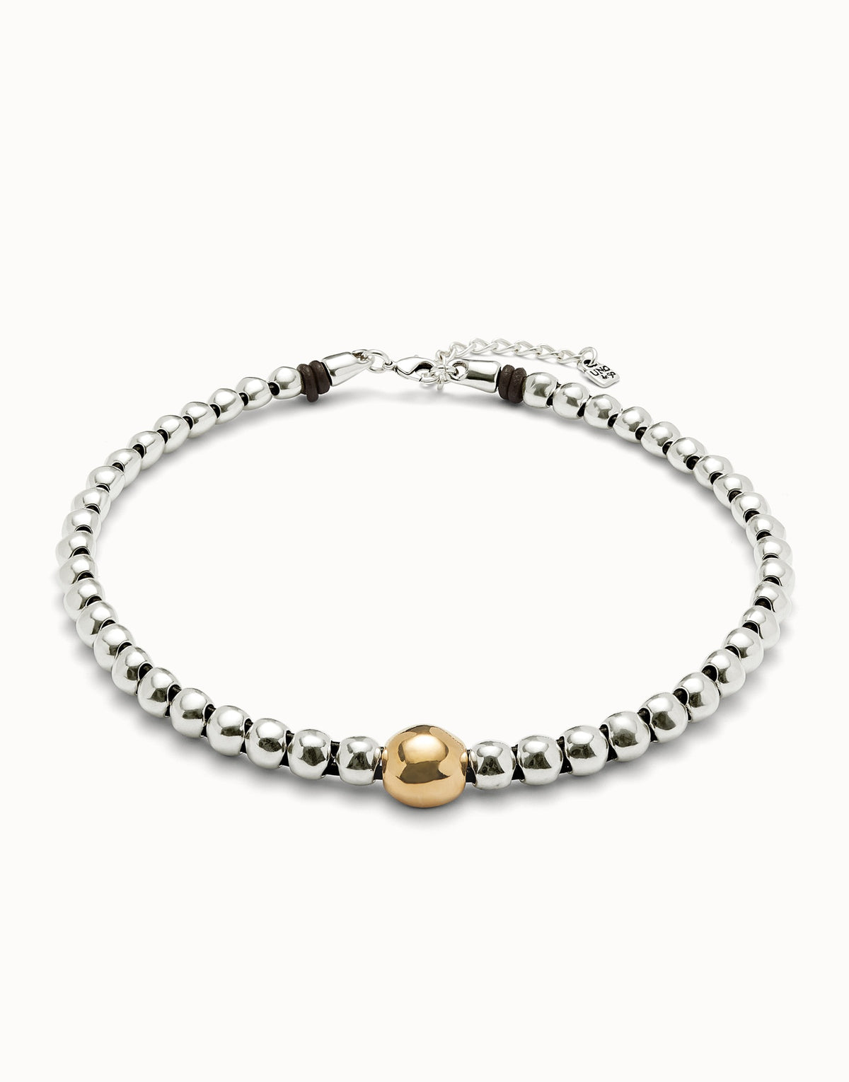Beaded Short Necklace With Larger Central Gold Bead