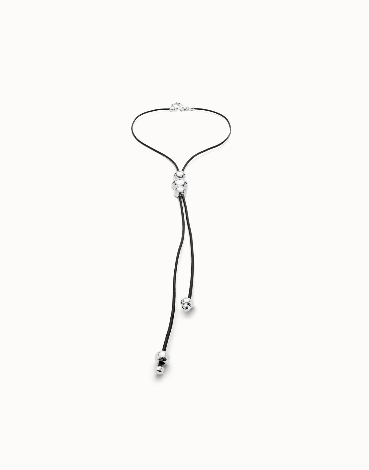 Leather Necklace With Three Beads - Silver
