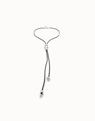 Leather Necklace With Three Beads - Silver