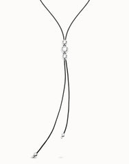 Leather Necklace With Three Beads - Silver