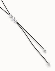 Leather Necklace With Three Beads - Silver