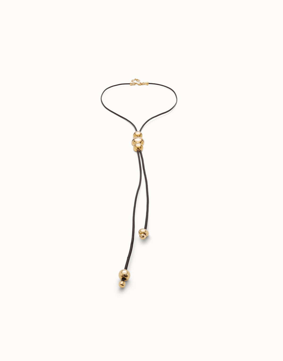 Leather Pendant With Three Beads - Gold
