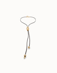 Leather Pendant With Three Beads - Gold