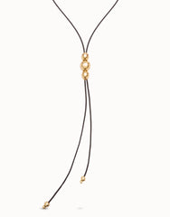 Leather Pendant With Three Beads - Gold