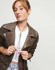 Leather Pendant With Three Beads - Gold