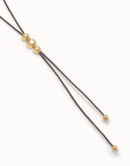 Leather Pendant With Three Beads - Gold