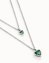 Multi-Layer Pendant Link Chain Necklace With Green Crystal