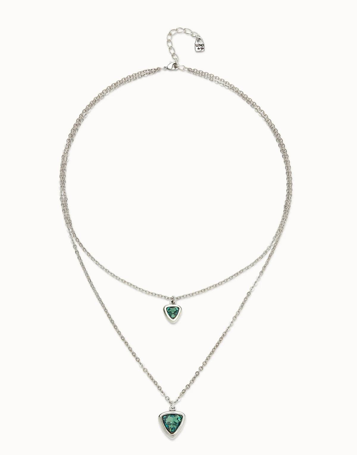 Multi-Layer Pendant Link Chain Necklace With Green Crystal