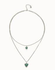 Multi-Layer Pendant Link Chain Necklace With Green Crystal