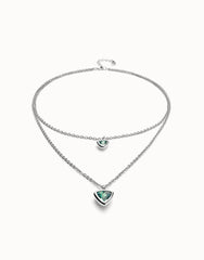 Multi-Layer Pendant Link Chain Necklace With Green Crystal