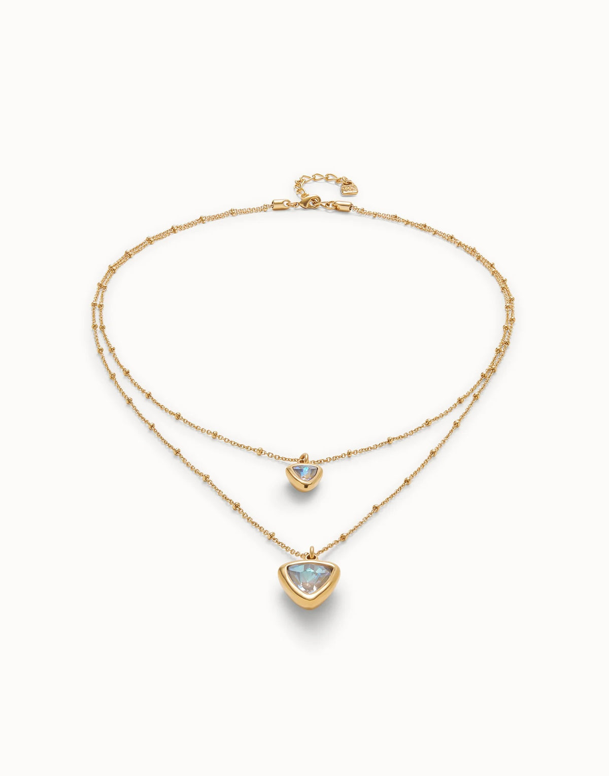 Multi-Layer Pendant Link Chain Necklace With Crystal - Gold