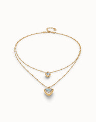 Multi-Layer Pendant Link Chain Necklace With Crystal - Gold