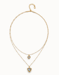 Multi-Layer Pendant Link Chain Necklace With Crystal - Gold