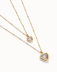 Multi-Layer Pendant Link Chain Necklace With Crystal - Gold