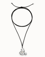 Long Pendant With Double Chain And Heart With Crystal - Silver