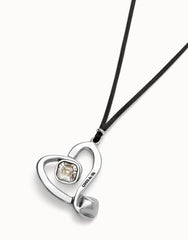 Long Pendant With Double Chain And Heart With Crystal - Silver