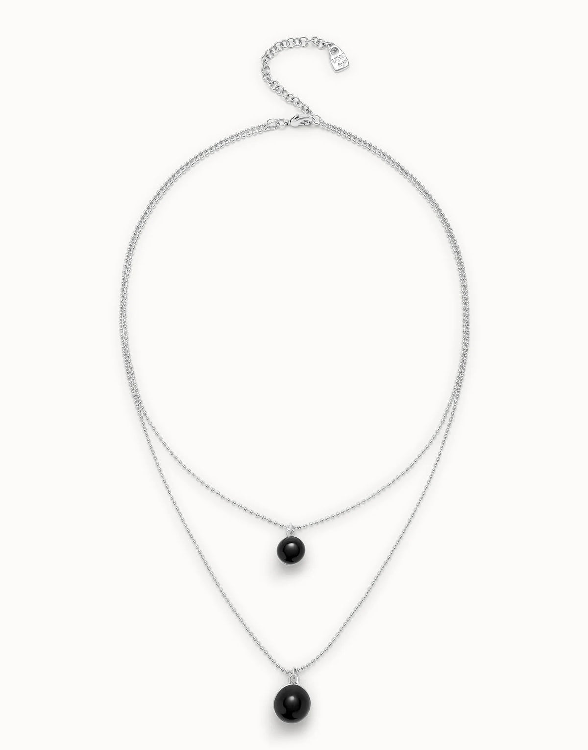 Multi-Layer Pendant Link Necklace With Black Murano Crystal - Silver