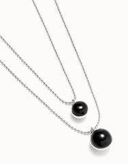 Multi-Layer Pendant Link Necklace With Black Murano Crystal - Silver