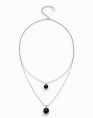 Multi-Layer Pendant Link Necklace With Black Murano Crystal - Silver