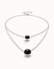 Multi-Layer Pendant Link Necklace With Black Murano Crystal - Silver
