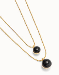 Multi-Layer Pendant Link Necklace With Black Murano Crystal - Gold