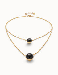 Multi-Layer Pendant Link Necklace With Black Murano Crystal - Gold