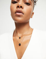 Multi-Layer Pendant Link Necklace With Black Murano Crystal - Gold