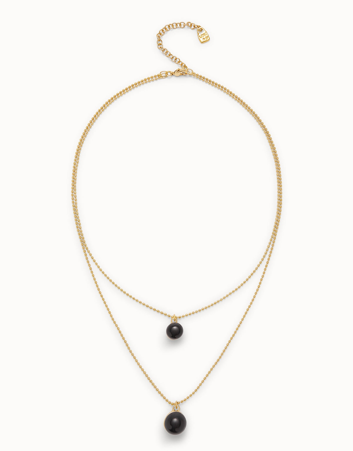Multi-Layer Pendant Link Necklace With Black Murano Crystal - Gold